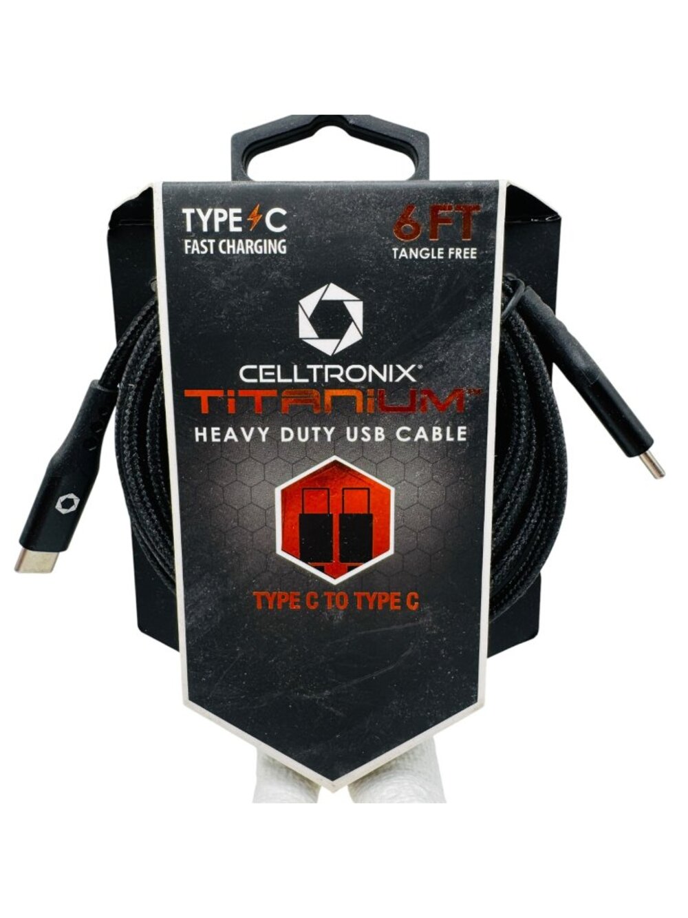 Celltronix Titanium 6 Ft Type C To Type C Heavy Duty USB Charging Cable Black